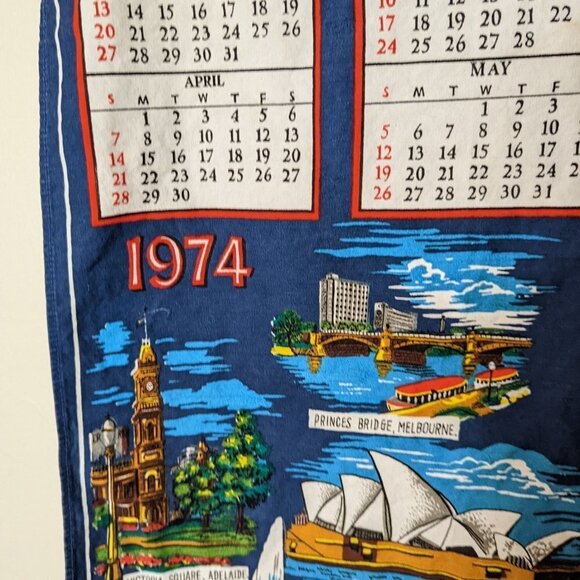Vintage Australian Sydney Opera House Linen Fabric Calendar 1974 - Picture 3 of 7